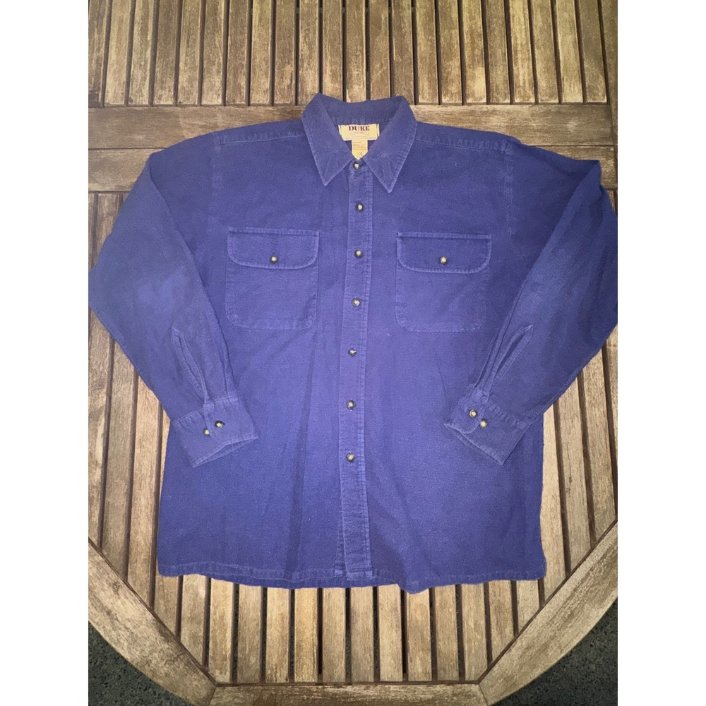 Duke Haband Chamois Flannel Shirt Mens Medium Navy Blue Heavy Work Button Up